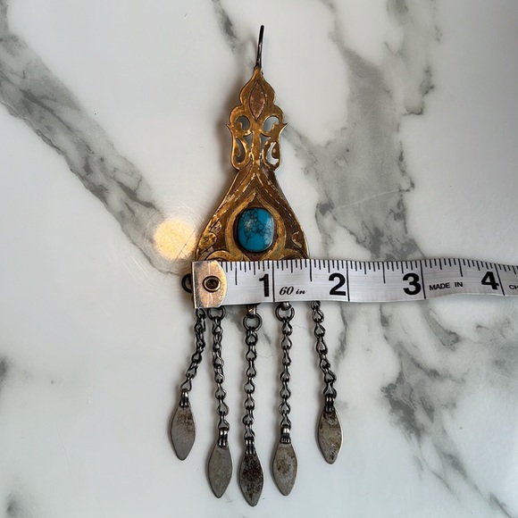 Brass and Turquoise Wedding Bun Pin - Picture 5 of 5